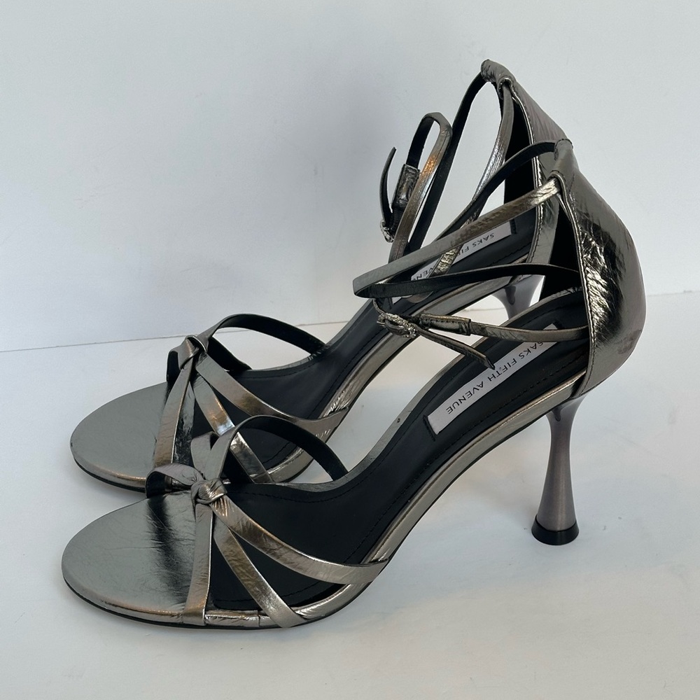 Saks Fifth Avenue Silver Strappy Heels - See Video! - Picture 8 of 9